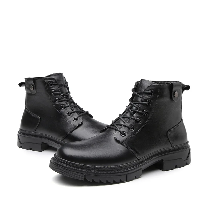 Мужские ботинки Martens; кожаная зимняя теплая обувь; крутые мужские мотоциклетные ботильоны; осенние мужские оксфорды; зимняя обувь; мужские рабочие ботинки; большие размеры - Цвет: Black