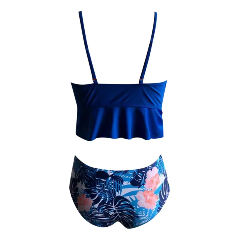 Sexy Bikini Two piece Retro Swimsuit Flower Brazilian ruffle swimwear women plus size High Waist Push up Bathing suit #40JAN10 (10)