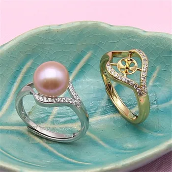 

Ring Mount Pearl Accessories Adjustable Size 925 Silver Plated Ring Jewelry DIY No Pearl Free Shipping