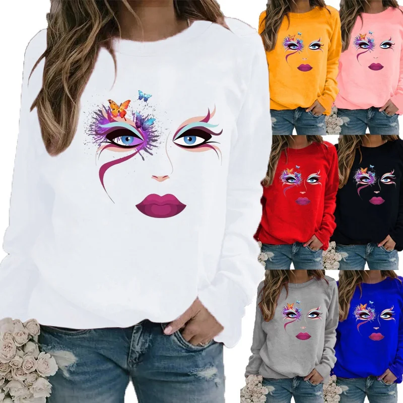 

Autumn and Winter Fashion Women Long Sleeved Casual Round Neck Printed Loose Sweatshirt Tops & Blouses Plus Size T-shirts