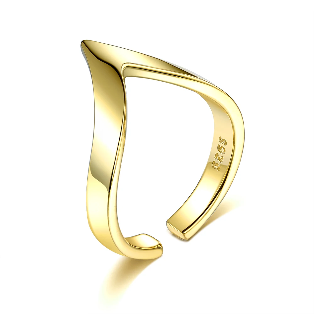 SILVERHOO Real 925 Sterling Silver Geometric Letter V Shape Adjustable Finger Rings For Women Wedding Engagement Ring Jewelry