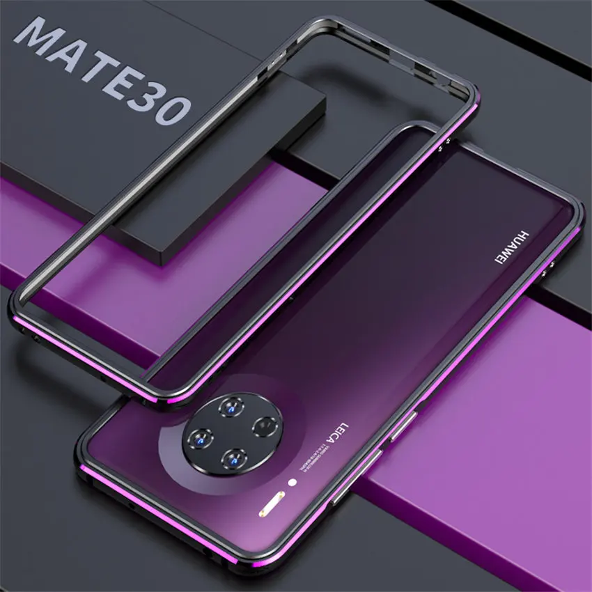 Ультра тонкий металлический каркас для huawei mate 30 Чехол Жесткий алюминиевый бампер чехол для huawei mate 30 mate 30 Phone - Цвет: black purple