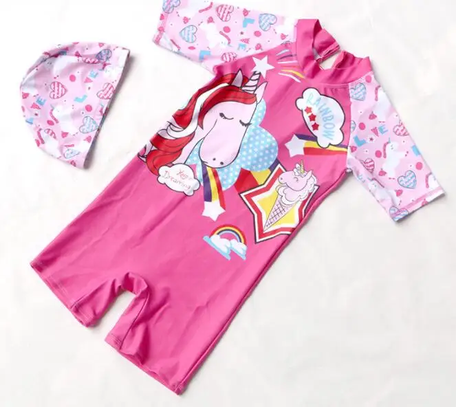 Wholesale Children's one-piece swimsuit Sun-proof Surfing swimwear with swimming cap