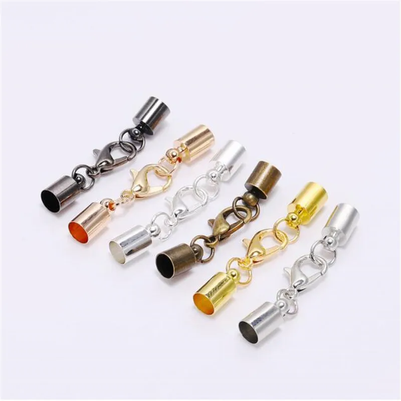 

10pcs/set 3 4 5 6 7 8 9 10mm Crimps End Caps Connectors Leather Cord Bracelets Lobster Clasps Hooks DIY Jewelry Making Findings