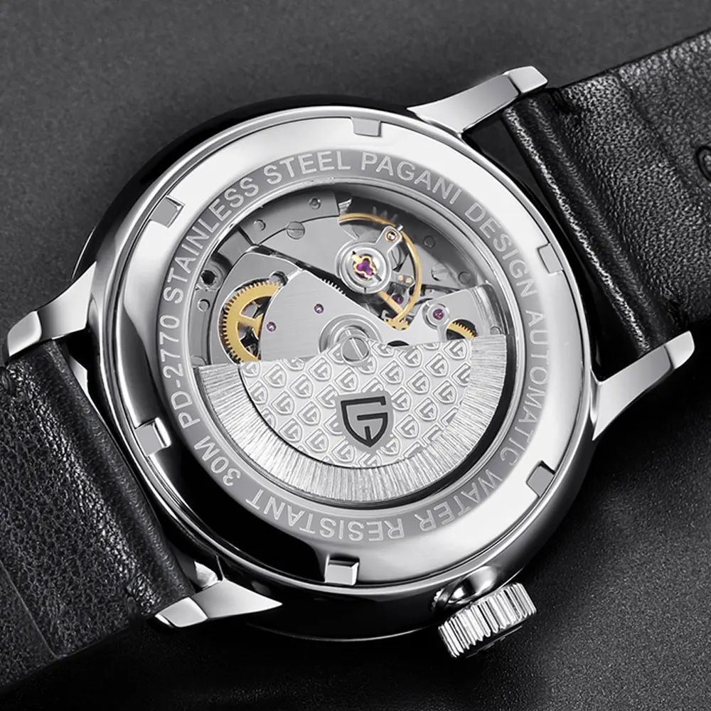 43mmPagani design green dial automatic movement men's leather strap fashion casual mechanical watch