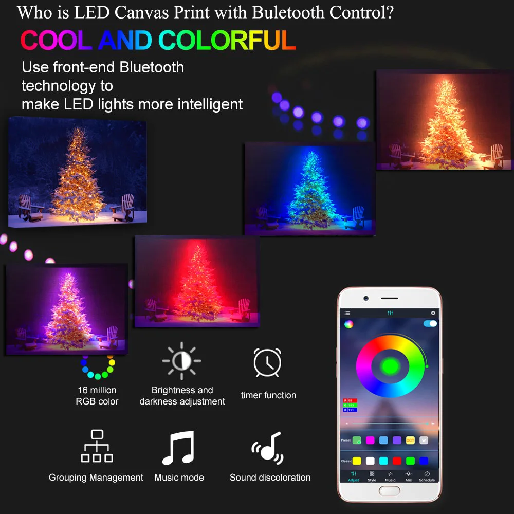 USB мощность bluetooth управление Led холст настенные декоративные Рождество Луна с Санта Клаусом ночной холст печать освещает живопись