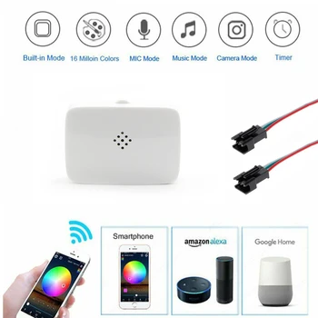 

2output Wifi Controller DC5-24V Pixel Alexa Google Smart SPI Voice APP Control For WS2811 SK6812 WS2812B WS2801 LB1914 LED Strip