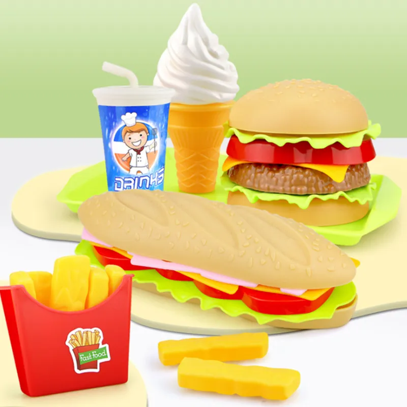

Children Simulation Food Hamburger Hotdog Kitchen Toy Set Pretend Play Miniature Snack Burger Educational Toys For Girl Kid
