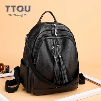 

Retro Design Women Travel Backpack Quality Pu Leather Ladies Shoulder Bag Solid Color Student Book Hold Teenager School Bags