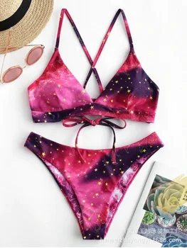

2009 Explosive Swimwear European and American Sexy Suspender Neck Printing Bikini Bikini Split Swimwear Female