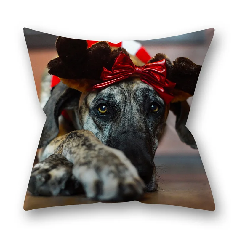 Мультяшная полиэфирная квадратная пушистая наволочка с праздничной Красной рождественской шляпой для кошек и собак, декоративная наволочка для подушки для дома - Цвет: dog-14