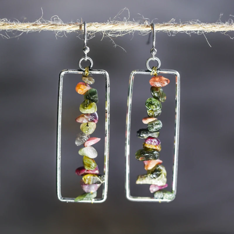 2021 Bohemian Ethnic Style Green Dangle Earrings For Women Tribal Jewelry Vintage Long Drop Earring Fashion Personality Gift