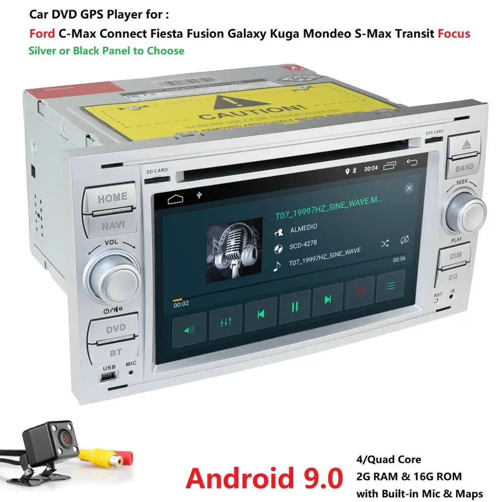  Hizpo Car Multimedia Player GPS Android 9.0 2 Din For Ford/Mondeo/Focus/Transit/C-MAX Car Radio Blu