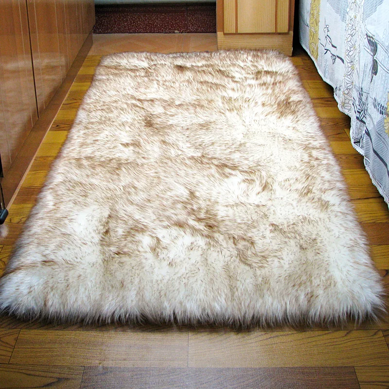 White and brown Меховой ковер, ковры для гостиной, ковер из искусственного меха, мягкий коврик для пола, Пушистый Плюшевый коврик из овчины, подушка для сиденья, простой белый Декор для спальни - Цвет: White and brown