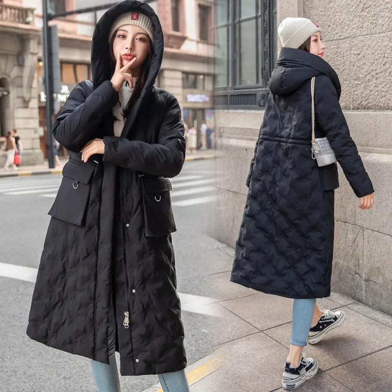 

Thick Warm Korean-style Slim Fit Slimming Solid Color Pocket Long 2019 Winter New Style Cotton-padded Clothes/Cotton Coat