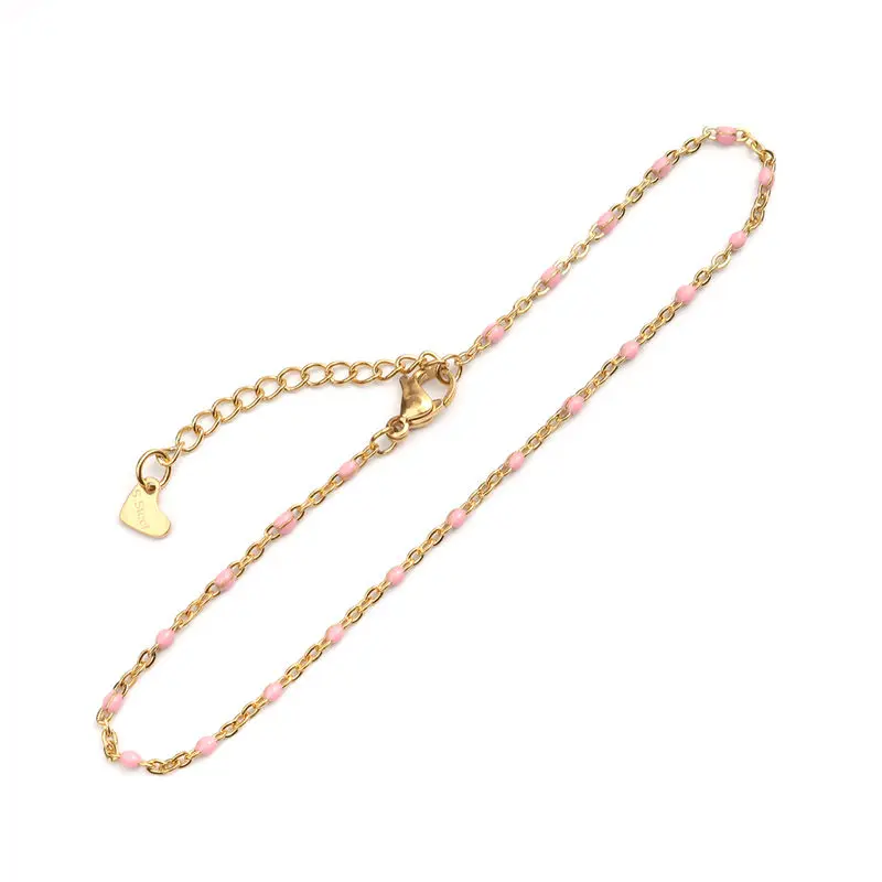 1 PC Fashion Stainless Steel Anklet Enamel Gold Multicolor On Foot Ankle Bracelets Women Men Leg Link Chain Jewelry 23cm Long - Окраска металла: Pink