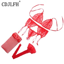 Женский кружевной комплект пикантного женского белья бюстгальтер стринги сетчатый носок слинг прозрачное белье Femme сексуальный комплект нижнего белья пуш-ап Плюс Размер комплект нижнего белья