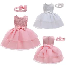 Новинка; кружевная пачка принцессы для маленьких девочек; платье+ повязка на голову; Свадебные платья для маленьких девочек Милая одежда для дня рождения для детей 1 года
