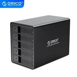 ORICO 95 — Station d'accueil SATA vers USB, 5 baies, 3.5 pouces, 80 To, boîtier en aluminium pour disque dur, 3.0 HDD, UASP, adaptateur d'alimentation interne de 150W 