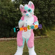 

N1 Langteng Sexy Long Furry Pink Blue Husky Dog Mascot Costume