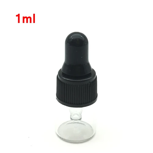 1ml Clear With Black 10 шт. 1 мл 2 мл 3 мл 5 мл мини пустая стеклянная бутылка-капельница портативная бутылка для ароматерапии эфирное масло с стеклянная пипетка для закапывания в глаза - Цвет: 1ml Clear With Black