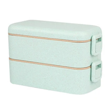 

Lunch Box Bento Freezer Lock Catch Double Layer Microwave Heating With Cutlery Dinnerware Food Storage Compartments Wheat Straw