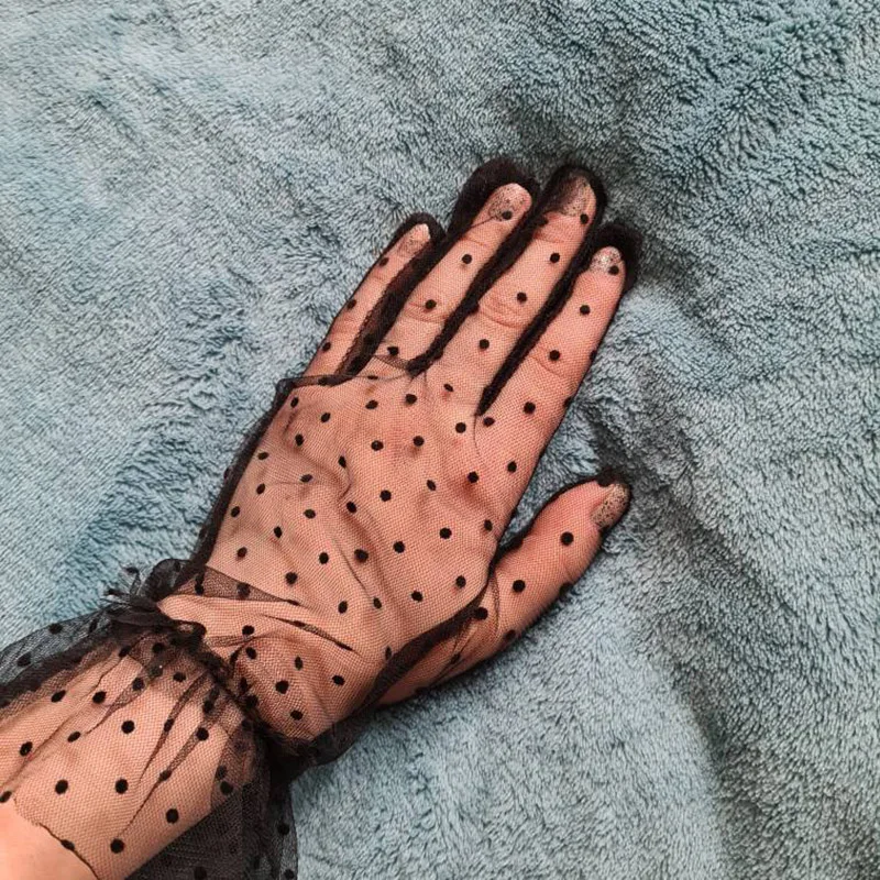 1 paar Spitze Handschuhe Mode Herbst Sommer Frauen Kurze Tüll Stretchy Lotus Blatt Gardinen Flexible Mesh Handschuhe Volle Finger – Detail 1