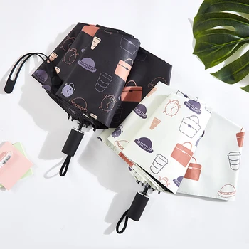 

Korea Cute Uv Protection 3 Folding Umbrella Windproof Black Coating Ladies Rain and Sun Umbrella Cartoon Travel Umbrella U6B