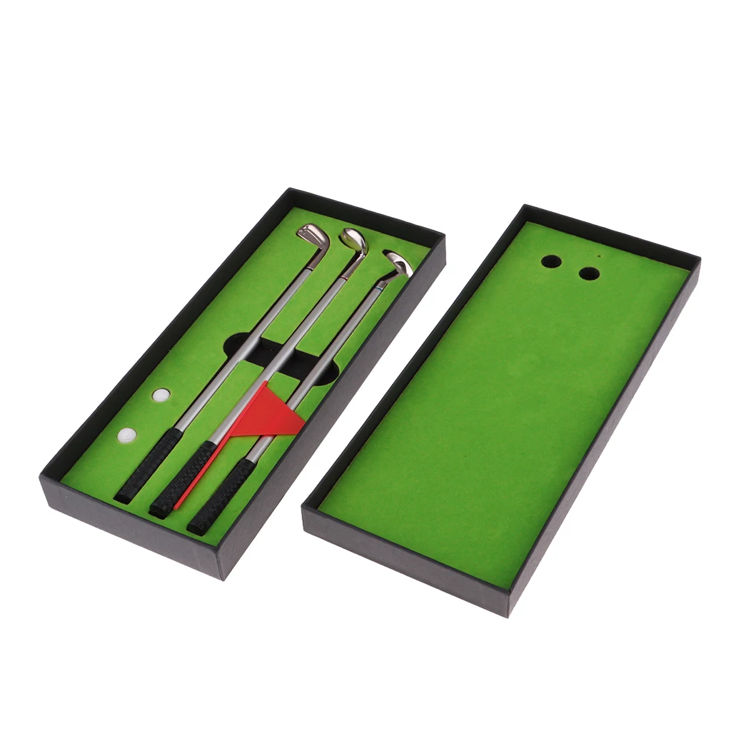 Golf Pen Set Mini Desktop Golf Ball Pen Gift Set with Putting Green Flag 2 Balls  Clubs Models Ballpoint Pens  Storage Case