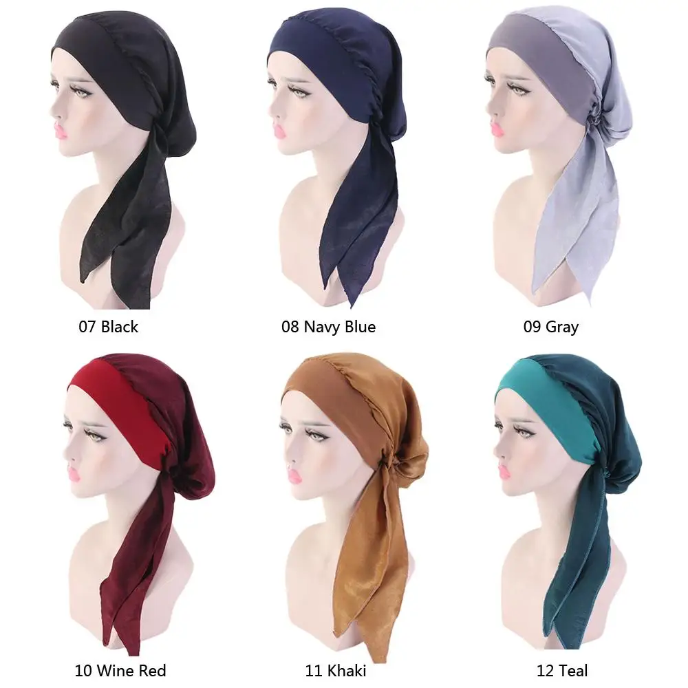 12 шт. мусульманская женская кепка chemo стрейч Шапочка для выпадения волос тюрбан шляпа исламский пиратский платок на голову широкий шарф хиджаб бандана случайный цвет