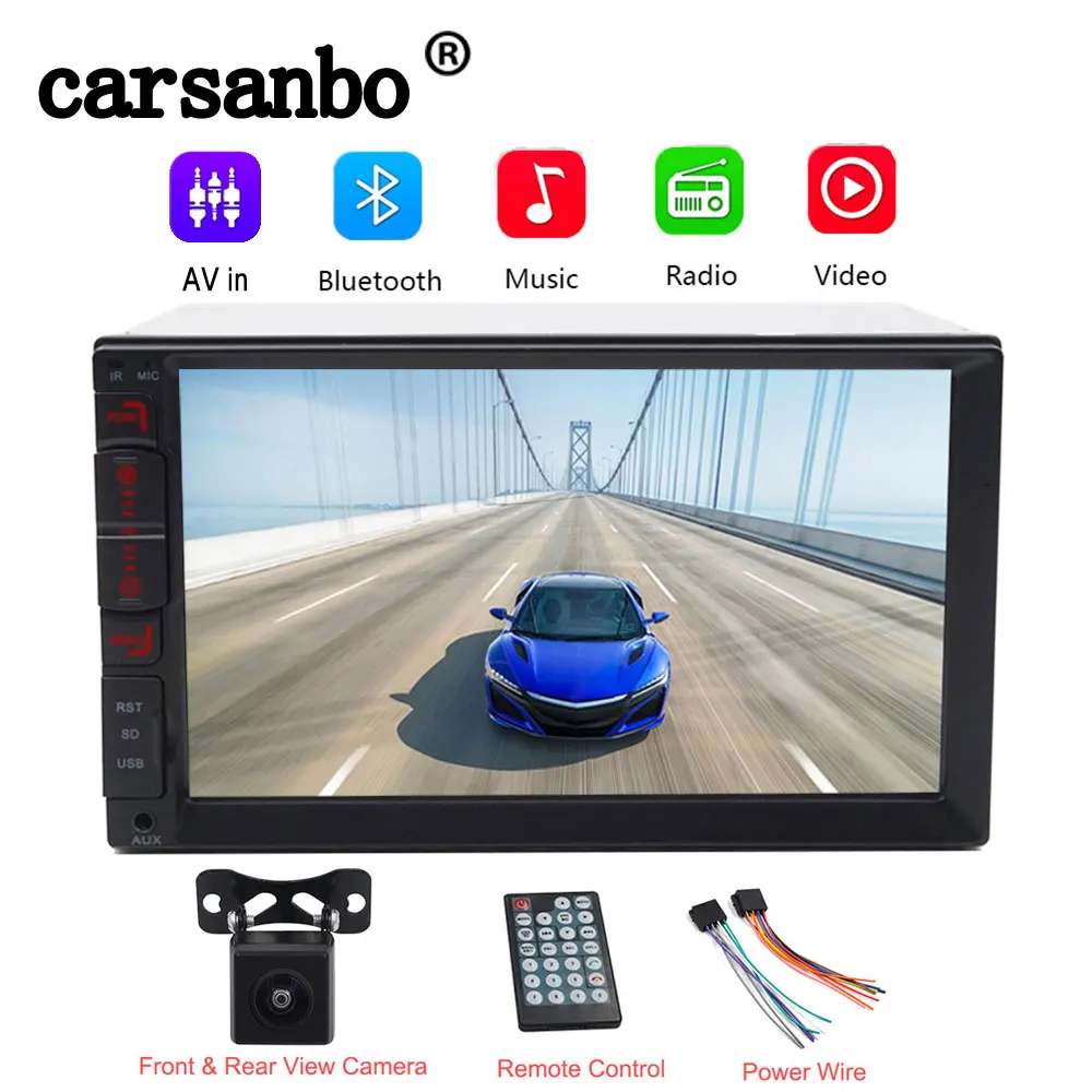 Black 7/'/' 2DIN HD Stereo Radio Bluetooth FM//MP5//TF//USB//Mirror Link W// Cam