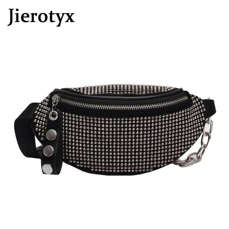 

JIEROTYX Fashion Luxury Women Waist Packs Waist Bag Rhinestone Fanny Pack Purse Female Chest Waist Pack Travel Belt Bag