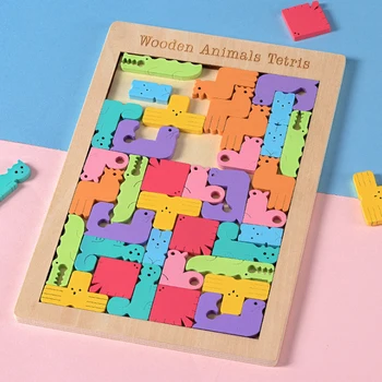 

Wooden Tetris Tangram Intelligence Puzzle Children Educational Jigsaw Puzzle Game Toy For Kids