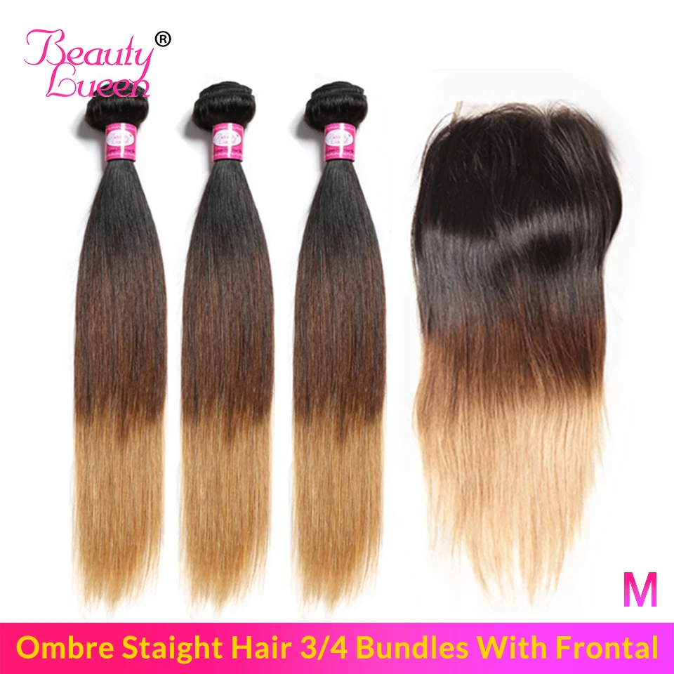 

Ombre Straight Hair 3/4 Bundles With Closure Remy Honey Blond Human Hai Bundles Brazilian Hair Weave Bundles With Closure