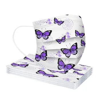 

50pcs Child Kids Disposable Face Masks 3 Layer Anti-dust Pollution Masks Fabric Meltblown Dustproof Butterfly Print Mask masques