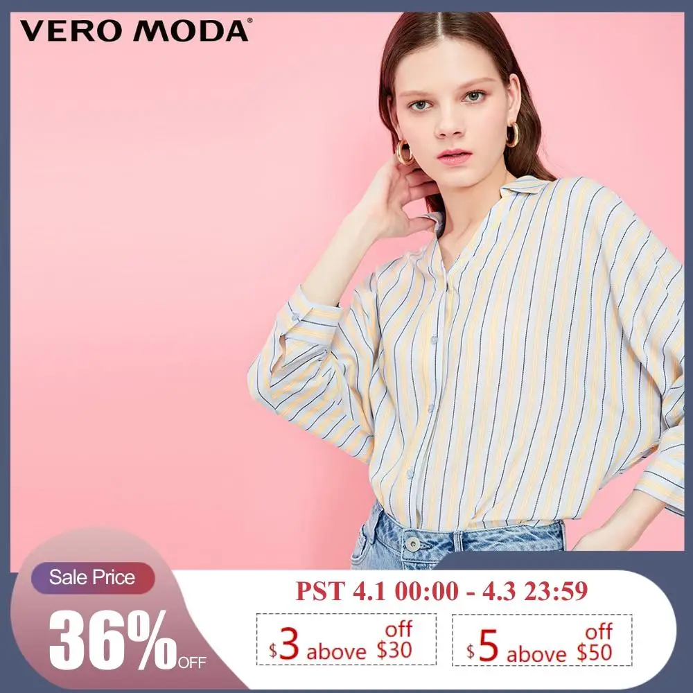 

Vero Moda Women's V-neckline Batwing Sleeves Striped Shirt | 319231560