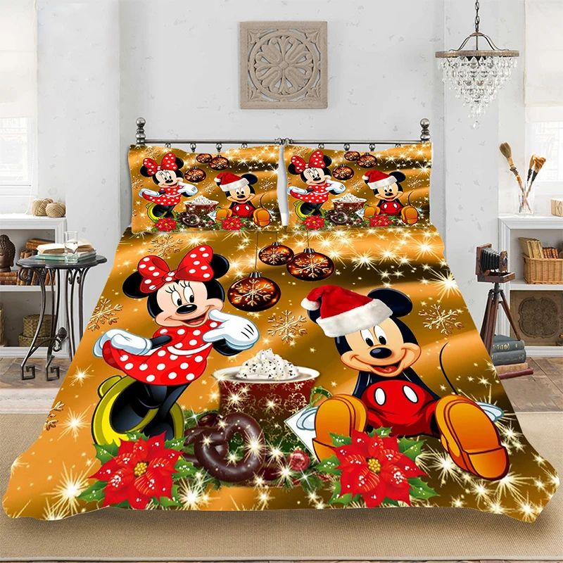 

Christmas Mickey Luxury King-Full Size Soft Bedding set Bedclothes Include Duvet Cover Pillowcase Print Home Textile Bed Linens