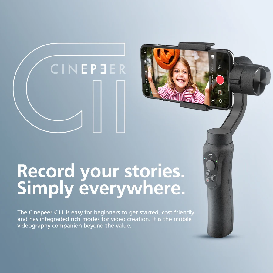 CINEPEER C11 Ручной Стабилизатор 3-Axis слежение за объектом смартфона Gimbal для видео Vlog приведенный в действие ZHIYUN VS isteady