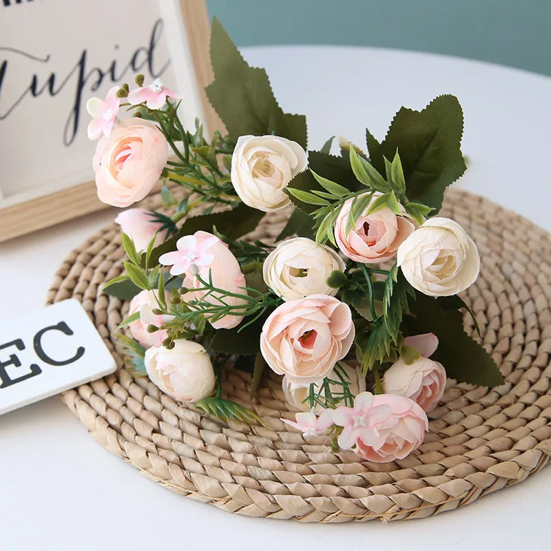 Light pink 1 шт. 5 вилок 13 чайная роза букет невесты Рождество Семья Свадьба год украшения искусственные растения - Цвет: Light pink