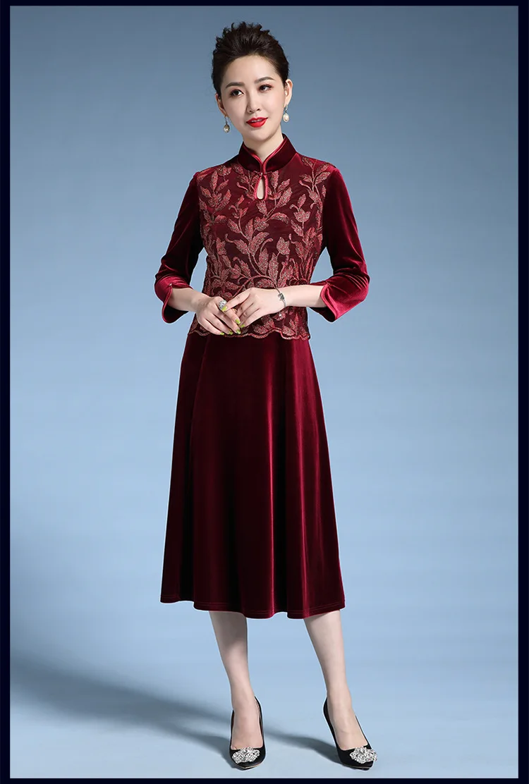 Chenmiaoyan свадебное платье для женщин среднего возраста золотой бархат Cheongsam длинное торжественное платье Вечерние платья с большим подолом