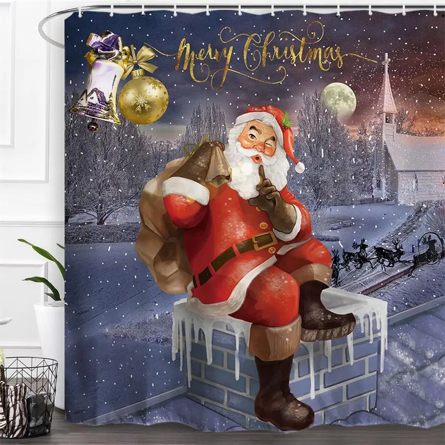 

PROCIDA Cartoon Shower Curtain Set, Bathroom Decor, Hooks included, Christmas Theme, Waterproof Polyester Fabrics