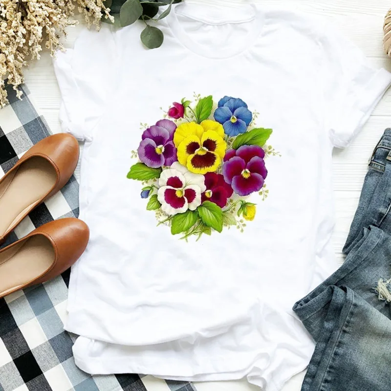 Женская Акварельная Мода 90 х Цветочная Повседневная футболка с цветочным принтом женская рубашка одежда