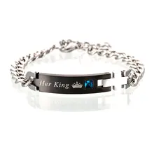 Lover's Bracelets Her King His Queen Couple Bracelets Titanium Stainless Steel Charming Bracelets Gift Matching Set For Couples