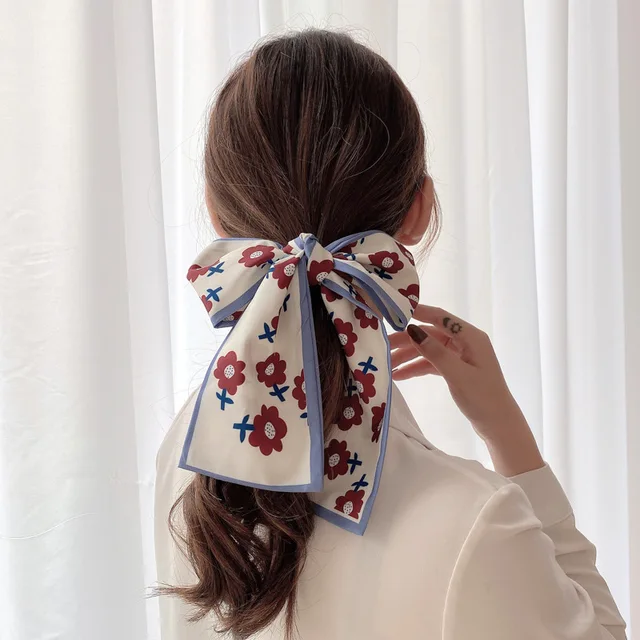 Women Silk Scarf Headband Female Tied Hair Summer Ribbon Retro French Bow Korean Horsetail Bundle Japanese Girl Hair Headdress Headband 28