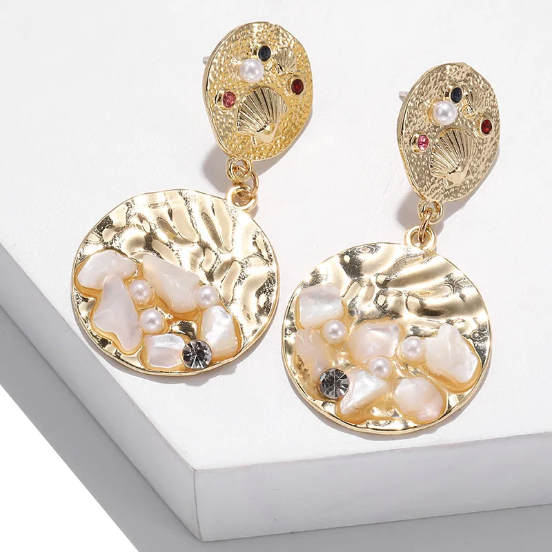 Простые круглые серьги,, ювелирные изделия, уникальный дизайн, Кристальные жемчужные золотые металлические серьги для женщин, круглые геометрические серьги