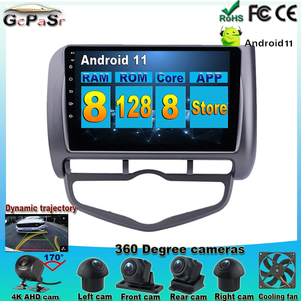 1280*720P DSP экран Android 11 автомобильный радиоплеер для Honda Jazz City 2004-2007 GPS навигация Carplay