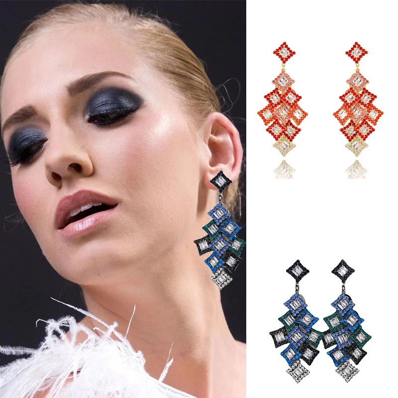 

EYER Luxury High Quality Tassel Design Cubic Zircon Big Long Dangle Earrings For Women Party Banquet Indian Fashion Jewelry Gift