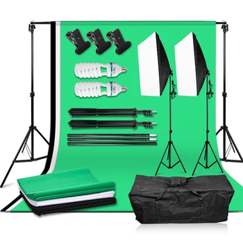 

2*2m Background Support System 135W Light Bulb 50*70cm Softbox Continuous Lighting Kit 3pcs Backdrops for Photo Studio Shoot