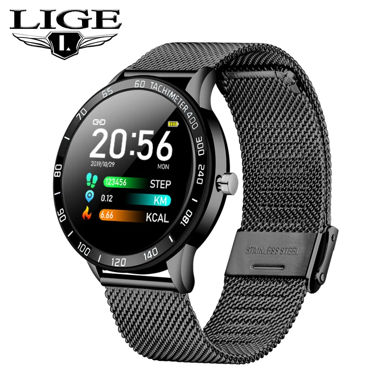 LIGE новые умные часы для мужчин, OLED цветной экран, умные часы для женщин, модный фитнес-трекер, пульсометр, монитор артериального давления+ коробка