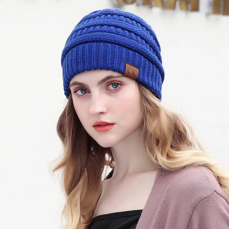 

New Women's Winter Warm Knitted Hats Casual Solid Color Woolen Hats Ladies Thick Windproof Ear Protection Street Tide Hats